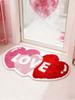1PC Valentine's Day Heart-shaped Floor Mat - Soft, Anti-slip, with Red and Pink Heart-shaped Patterns and the Word "LOVE"
