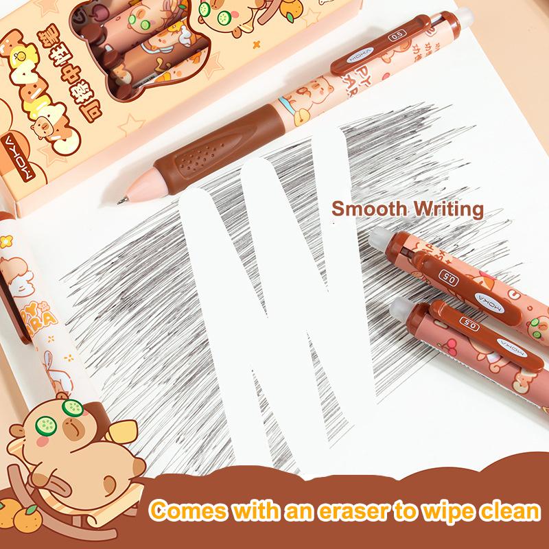 4 ks Roztomilé kreslené mazatelné pero s kapybarou a pandou Píše hladce Rychleschnoucí pera Studentské psací potřeby Kancelářské potřeby Dárky