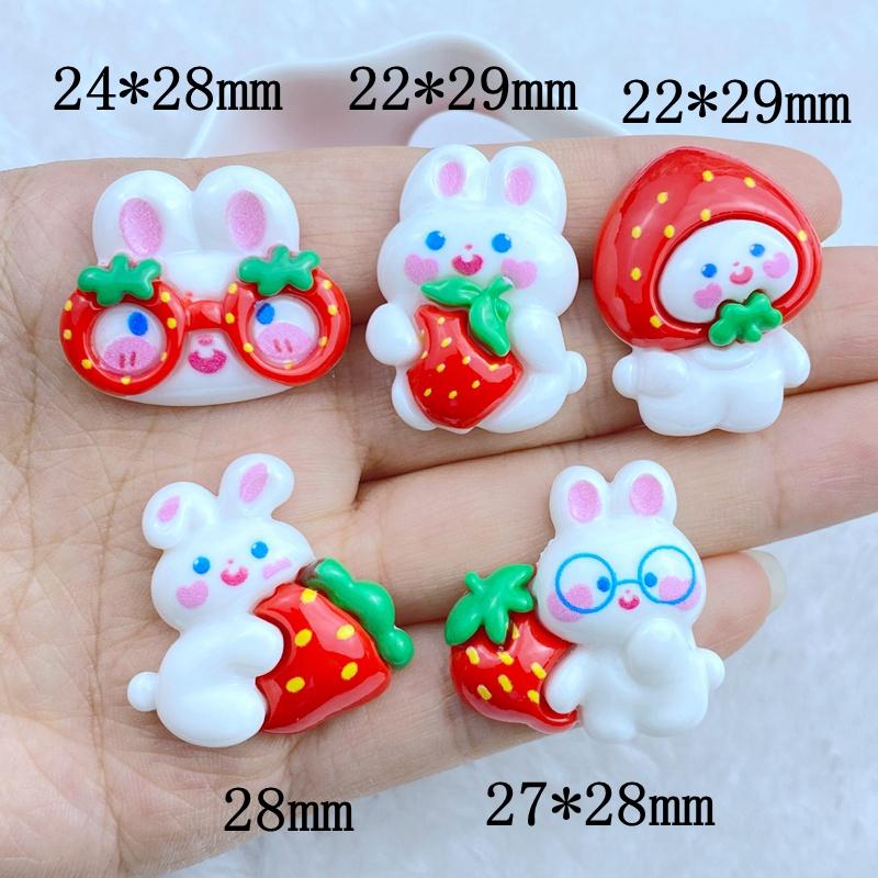 10Pcs New Cute Resin Mixed Strawberry Rabbit Series Flat Back Fit Phone Deco Parts Embellishments For Hair Bows Accessories