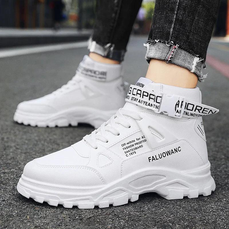 Winter High Top Men Casual Shoes Leather Outdoor Man Sneakers High Quality Male Walking Sport Shoes Handmade No-slip Mens Boots