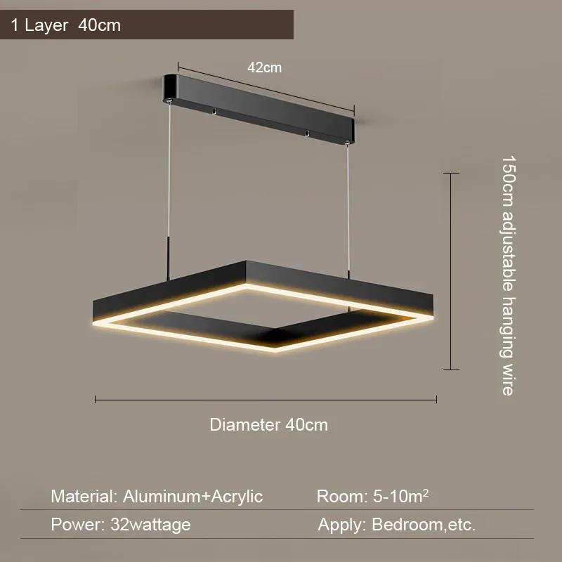 Simple LED square pendant light dining rooms bedrooms living rooms attic Nordic home decor black aluminum lighting fixtures