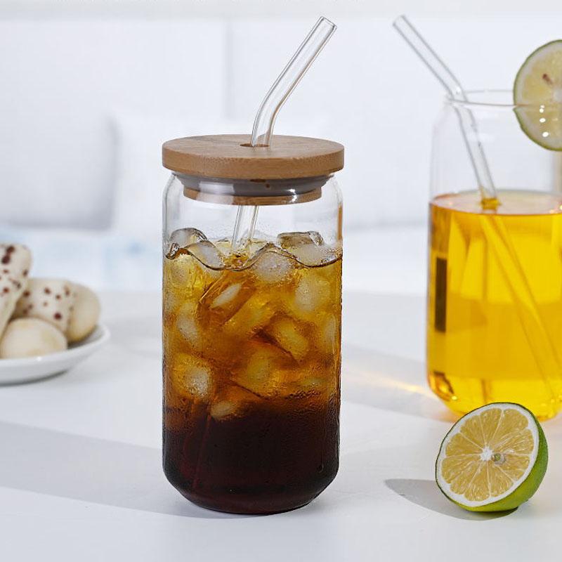 Creative Wide Mouth Mason Jar Drinking Glasses with Bamboo Lids and Straws Cute Reusable Smoothie Cups Iced Coffee Cup