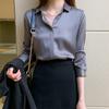 2026 Spring New Satin Long-Sleeve Shirt for Women, Elegant Chiffon Blouse, Ladies' Casual Solid Color Top