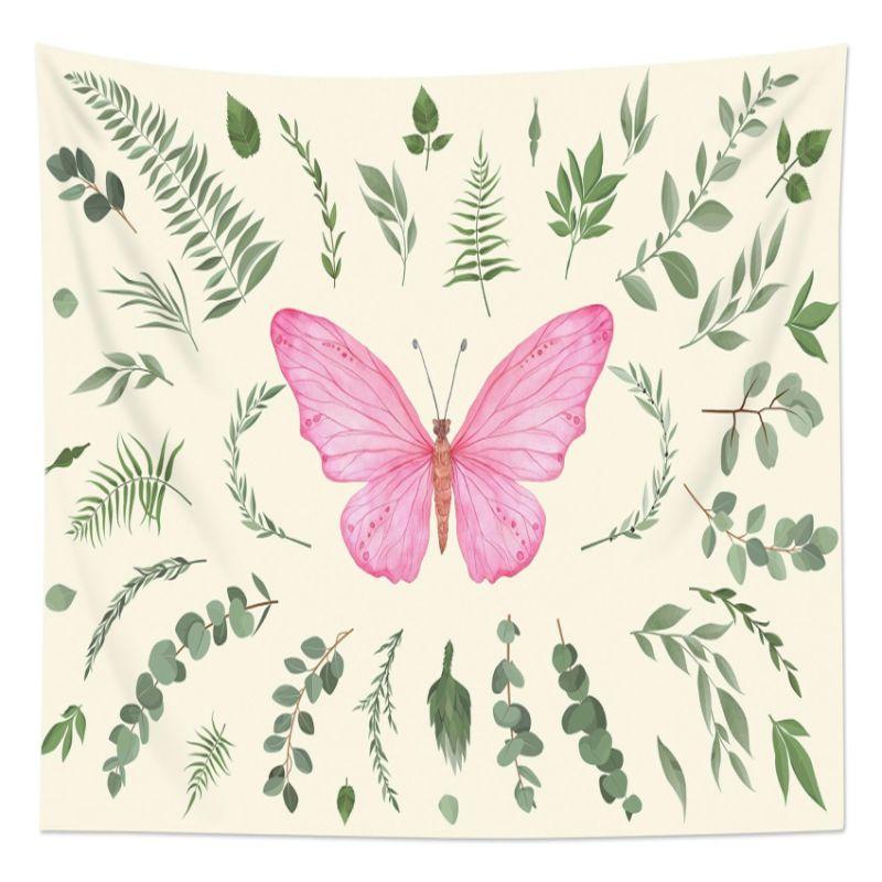 Watercolor Butterfly Eucalyptus Mandala Tapestry, Fresh Wall Hanging, Bohemian Wall Decor for Bedroom Dormitory