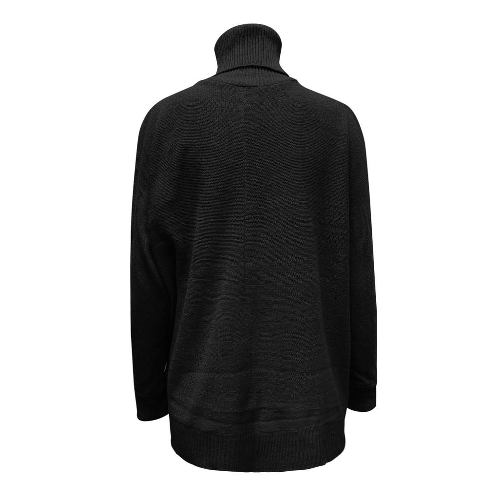 Women's  And Winter Loose Solid Color Stitching Long Sleeved Turtleneck  Knit Sweater Top