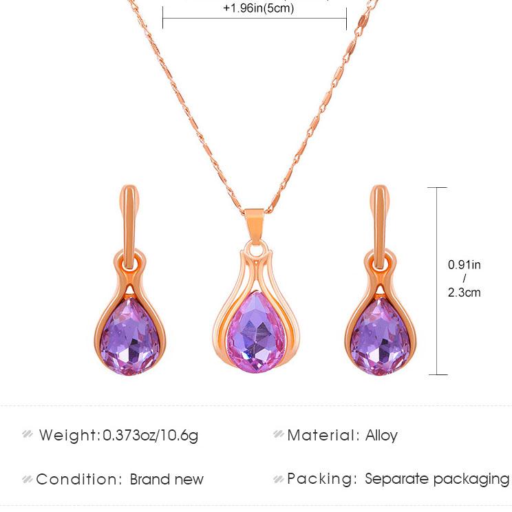 Hot Pendant Emerald Earrings Drop Necklace Jewelry Set Female Ins Wind, Europe and Colored Diamond Necklace Earrings Set,