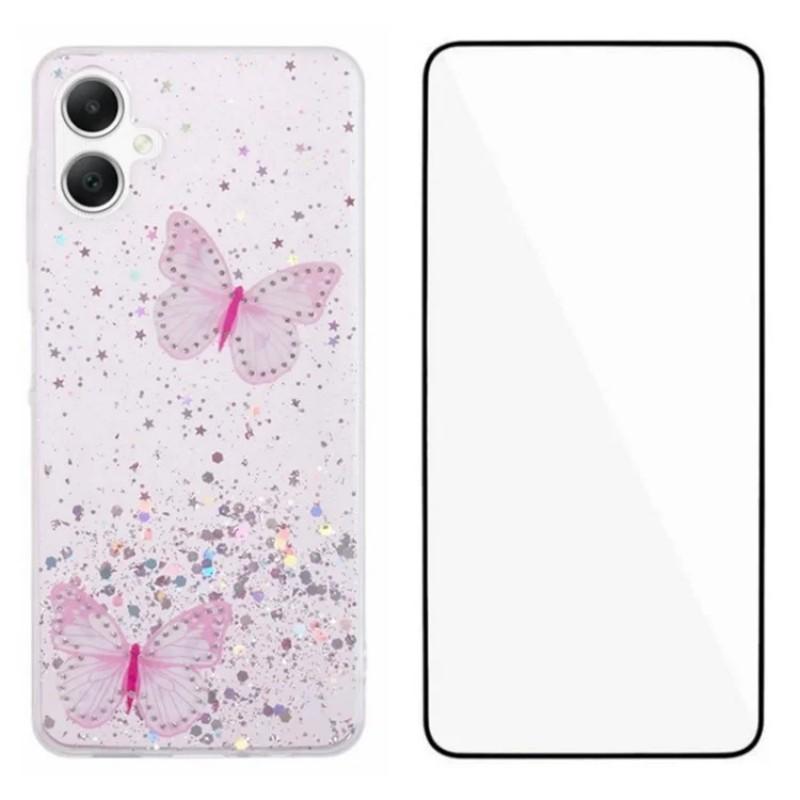 

Для Samsung Galaxy A07 4G ТПУ Чехол WANLONFENG Серия AW ПВХ Бабочка Эпоксидная Накладка на Телефон с HD Пленкой Pink