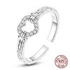 925 Sterling Silver Belt Buckle Heart Open Ring Clear CZ Stones Adjustable Elegant Design Stackable Jewelry Gift for Women Girls