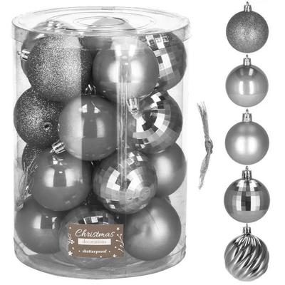 Christmas Balls - SPRINGOS - 20 Pcs - Ø 4 Cm - Plastic - Grey - Shiny and Matte