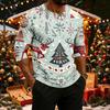 Men's Casual Three-Quarter Sleeve Raglan Shirt with Christmas Print