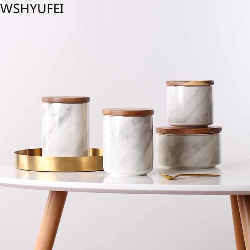 Nordic Marbled Sealed Cans with Lids Ceramic Storage Jars Tea Cans Candy Biscuit Jars Living Room Home Accessories WSHYUFEI