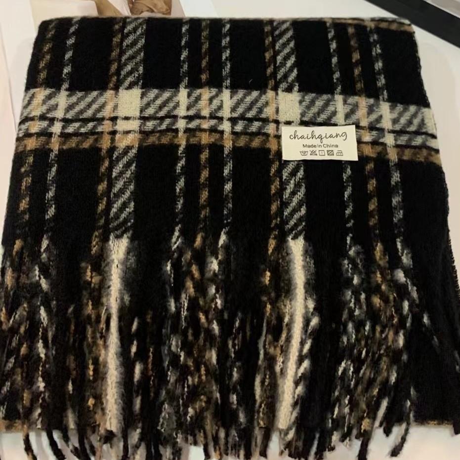 Classic Christmas Red Plaid Scarf for Women Winter Korean Style British Shawl Thickened Dual Purpose Warm Student Scarf for Men