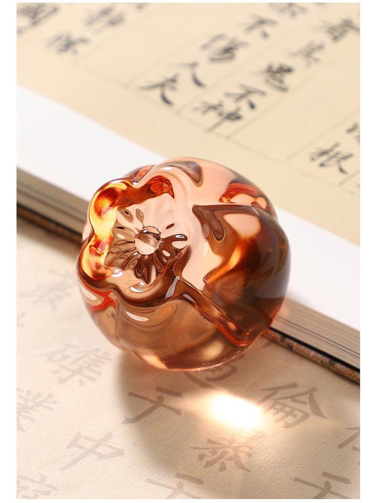 Pear Flower Crystal Glass Paperweight & Ruler: Elegant Decor for Calligraphy, Painting, and Cute Tea Pet.