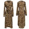 Women's Spring Autumn Dress Leopard Printed V-Neck Long Sleeve Tie Dresses