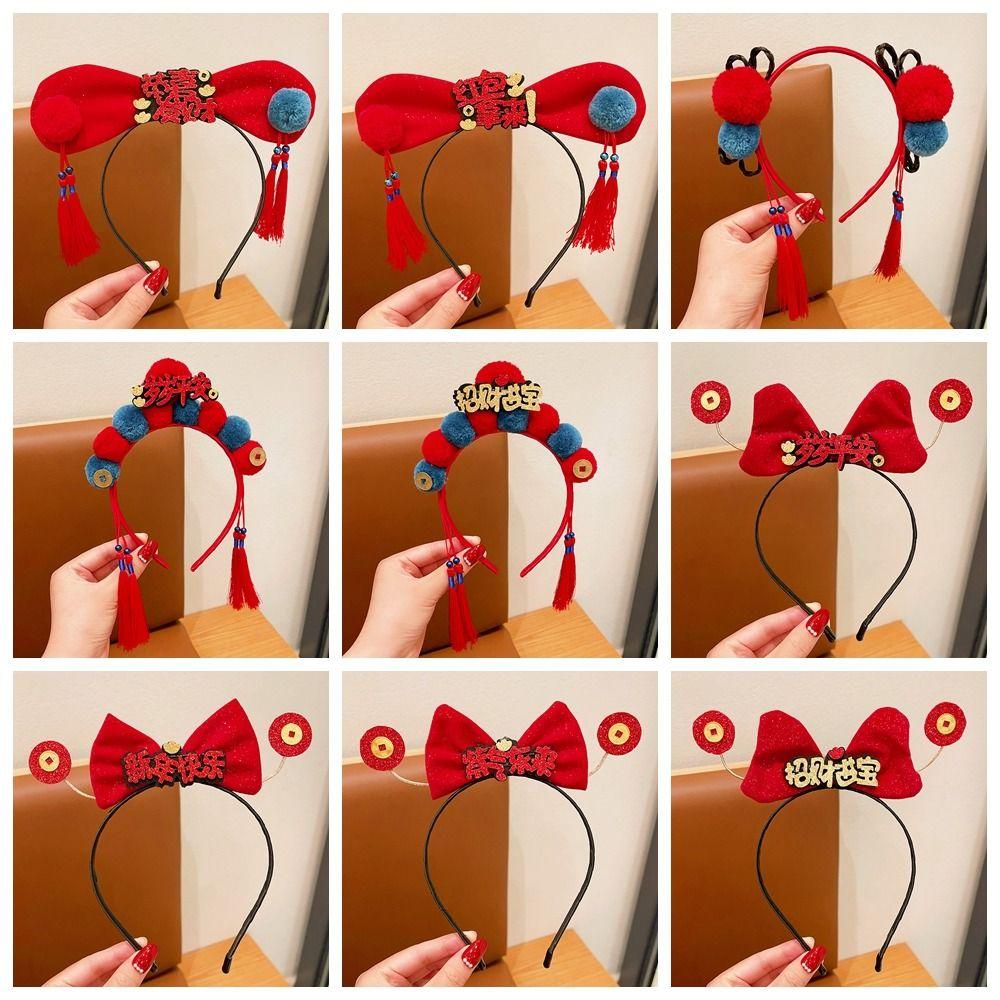 Tassel Chinese New Year Headwear BowKnot Hanfu Headwear All-match Red Bow Hairband  Children