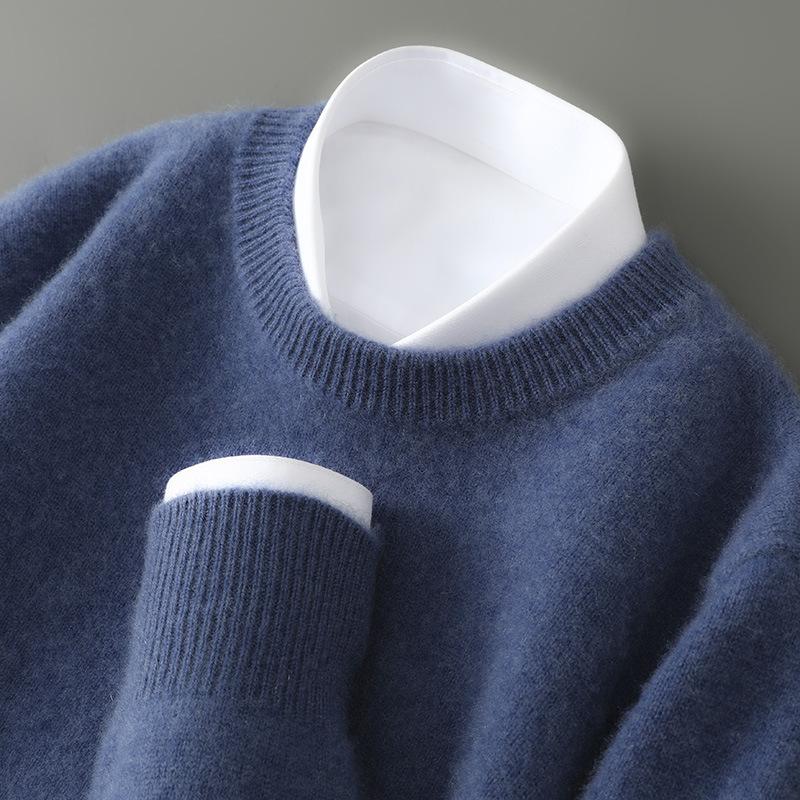 Men's 100% Pure Wool Half-High Collar Thick Cashmere Sweater - Autumn/Winter Loose Knit Pullover.