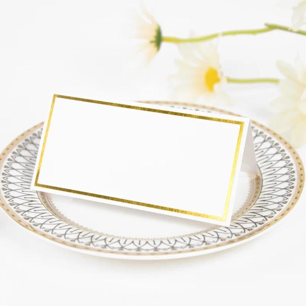 

50pcs Folded Bronzing Blank Place Cards Paper Seating Place Cards Dinner Party Seating