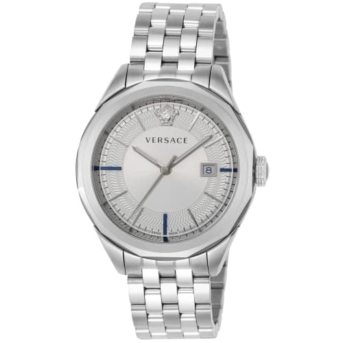 Versace GLAZE Watch, White Dial, Stainless Steel, Sapphire Crystal, Quartz Movement, 43mm, Swiss Made, VERA00518, Men's, Silver