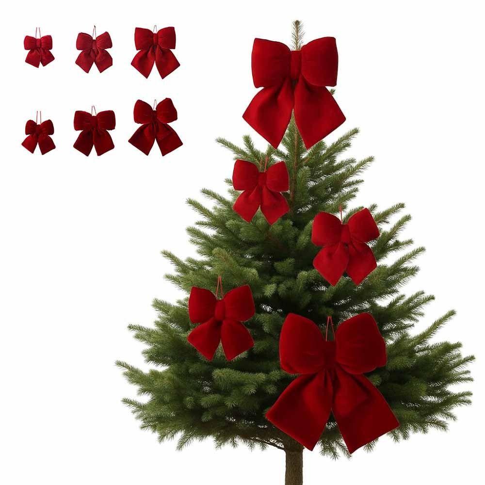 Vintage Christmas Tree Decoration Soft Textured Bowknot Hanging Pendant  Fence Decoration