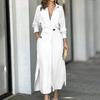 European and American women's clothing, new spring models, temperament commuter shirt V-neck solid color waist dress
