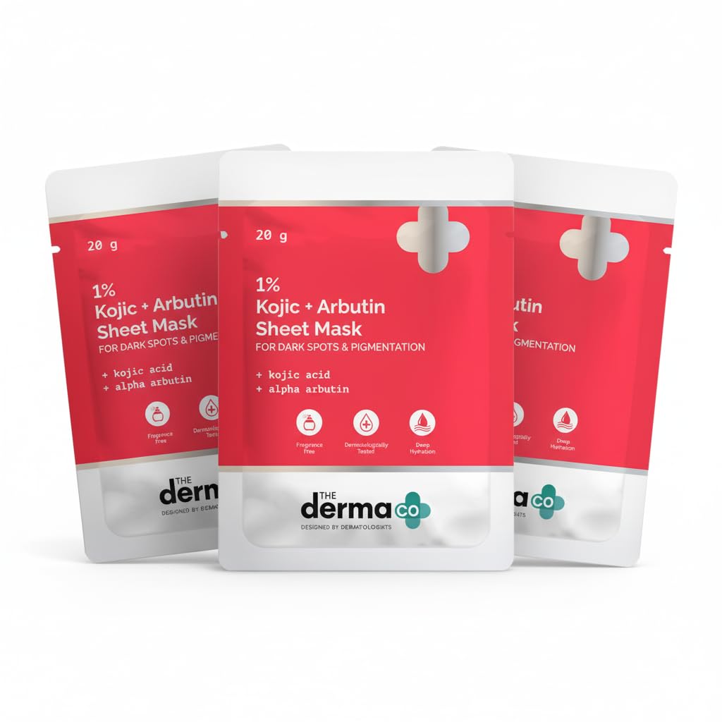 

The Derma Co 1% Kojic Acid Arbutin Face Serum Sheet Mask For Glowing Skin Fragrance Free 20 g Pack Of 3 Hydrating