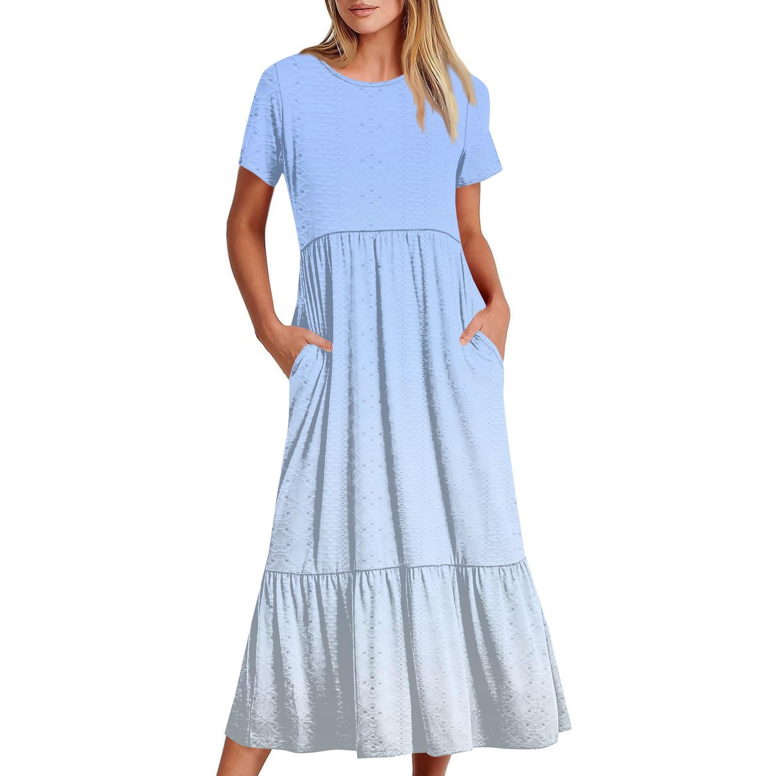 

Платье в стиле бохо с коротким рукавом для женщин, повседневное, свободного кроя, летнее, сарафан с цветочным принтом и карманами XL белый