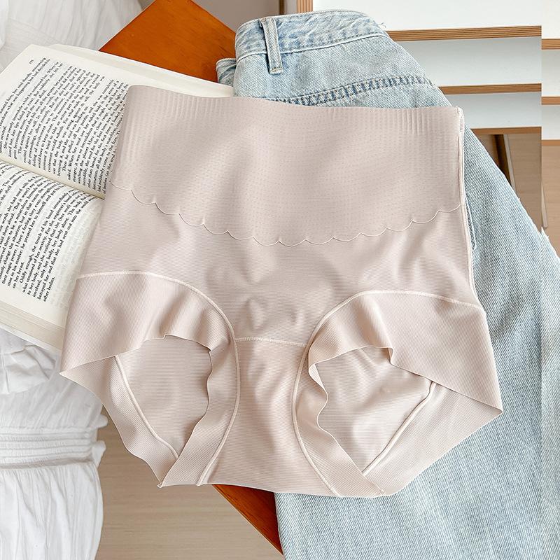 Damen-Unterwäsche, nahtlos, Eisseide, hohe Taille, leichte Bauchhose, bequeme, antibakterielle Shapewear-Hose im Schritt