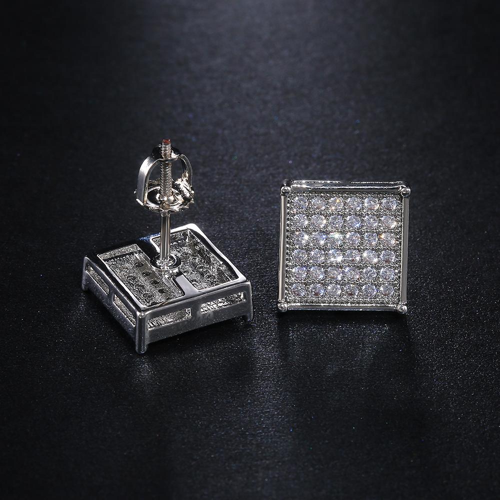 Huitan Simple Stylish Square Shape Women Stud Earrings Micro Paved CZ Stone Versatile Earring Full Bling Iced Out Trendy Jewelry