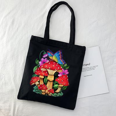 Borsa a tracolla in tela da donna London Borsa a mano casual da donna con stampa di funghi colorati Borsa tote da spiaggia riutilizzabile in cotone di grande capacità
