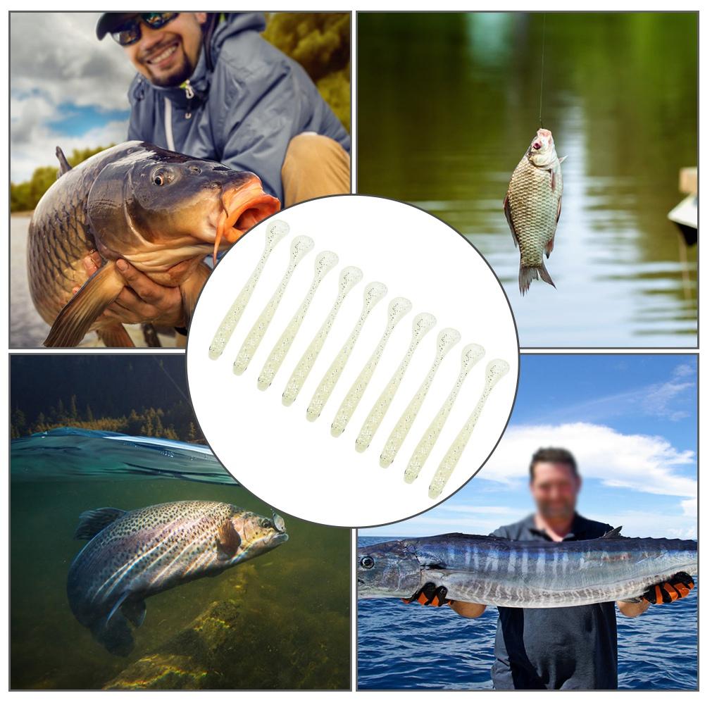 AR41 10PCS 75mm T Tail Soft Worm Artificial Bait Lures Fishing Tackle AccessoriesSilver