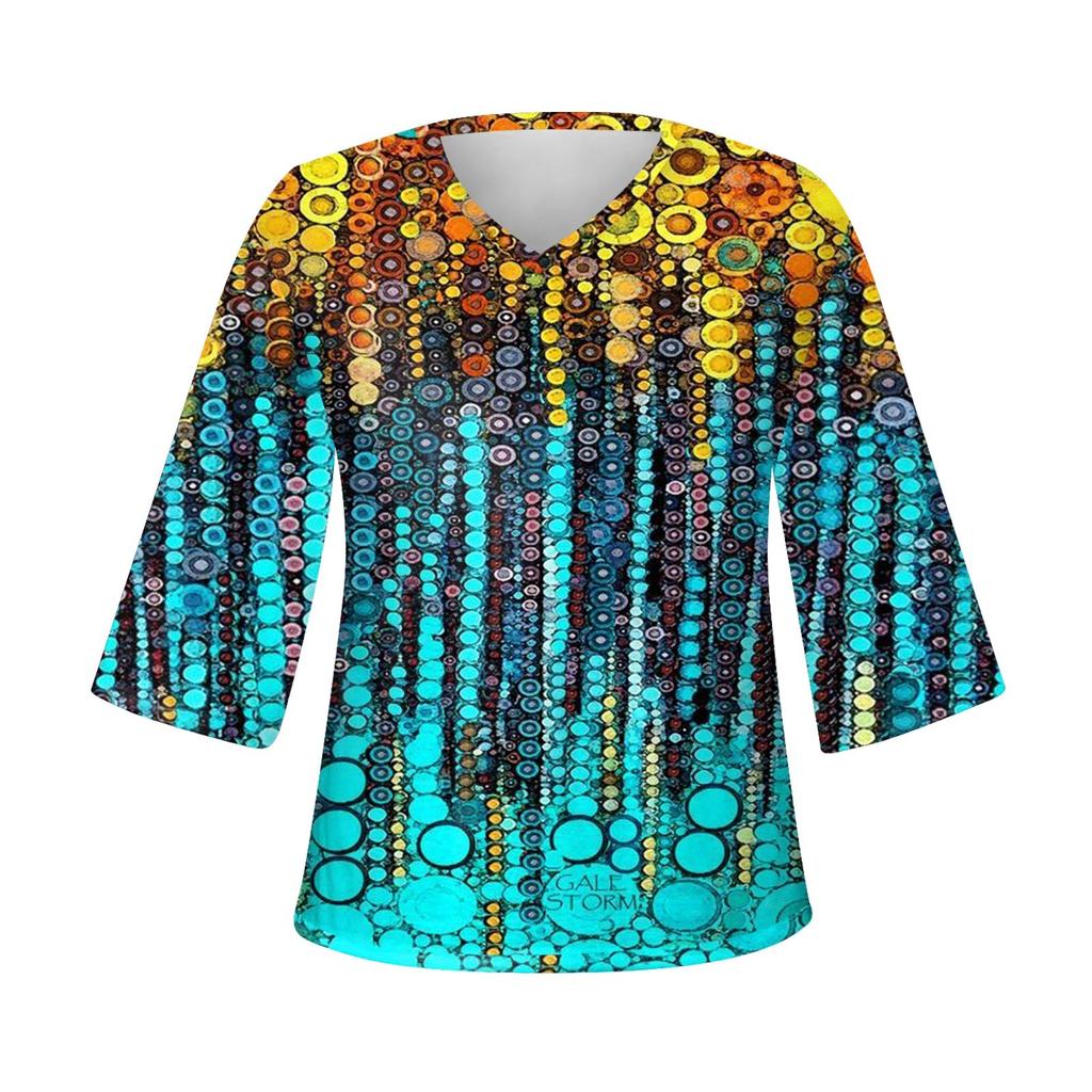 Women's Shirt Blouse Casual Loose Shirts 3/4 Sleeve Print V Neck Tops Print Tops T-shirts Tee
