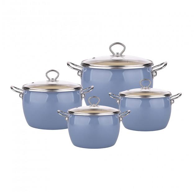 

Набор из 4 эмалированных горшков с крышками SILESIA RYBNIK BALBINA BLUE