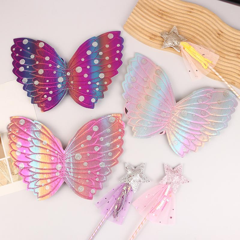 Children Beautiful Butterfly Angel Wings Girls Fairy Magic Wand Flower Fairy Performance Princess Birthday Party Dress Up Props