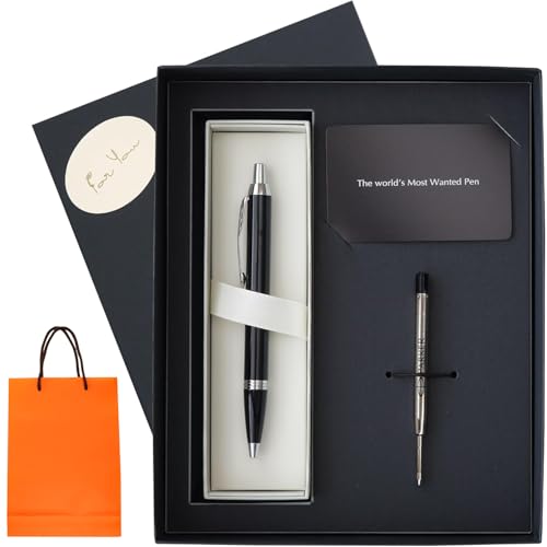Ballpoint Pen Gift Set by Kizamu, PARKER IMCT 1.0mm Black Ink, Silver Black