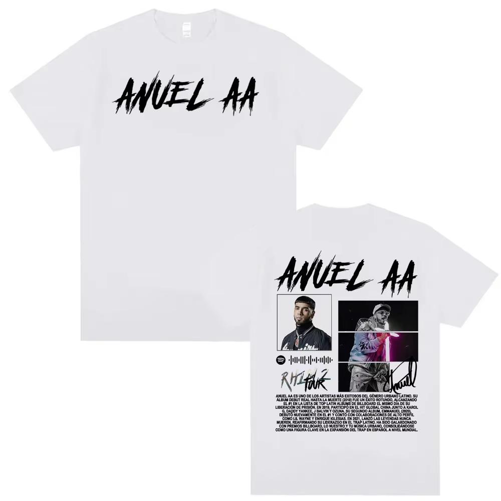 Rapper Anuel AA Rhlm 2 Album Tour Printed Tee Shirt Men Women Fashion Trend Hip Hop Pop Music T-shirts Pure Cotton Loose T Shirt