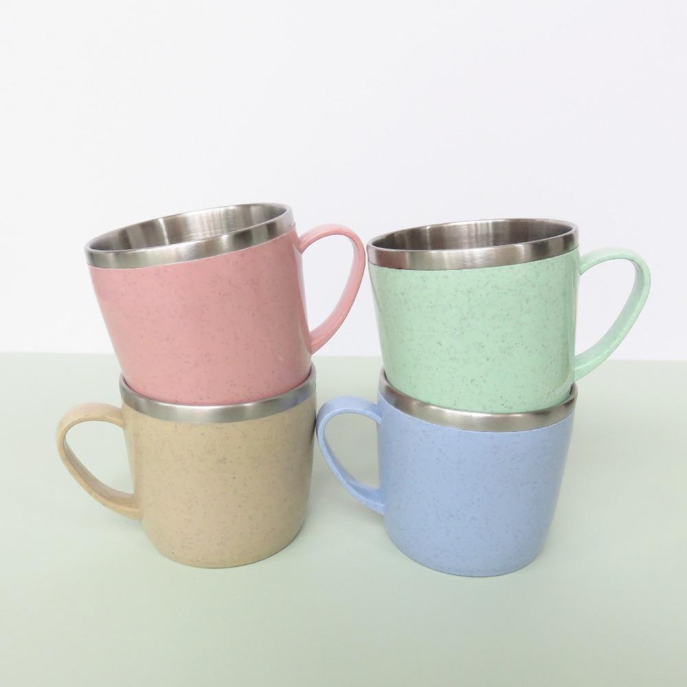 304 Stainless Steel Double Layer Coffee Cups Plastic Handle Children Milk Cup Tea Mugs Kids