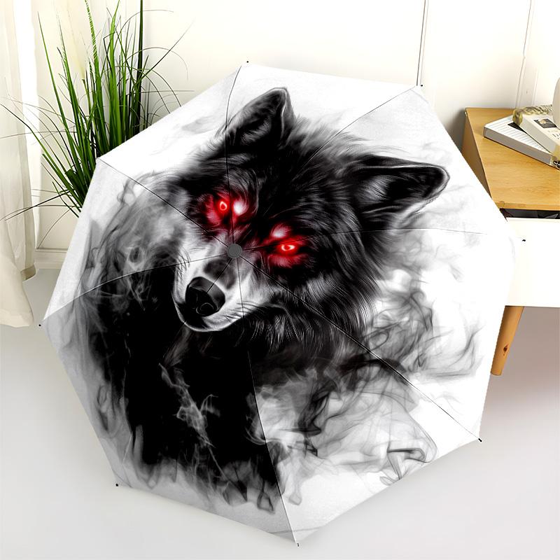 Rauchwolf-Muster, automatisch faltbarer Regenschirm, tragbares und faltbares Design, 8 Speichen, ein Weihnachts- oder Geburtstagsgeschenk.
