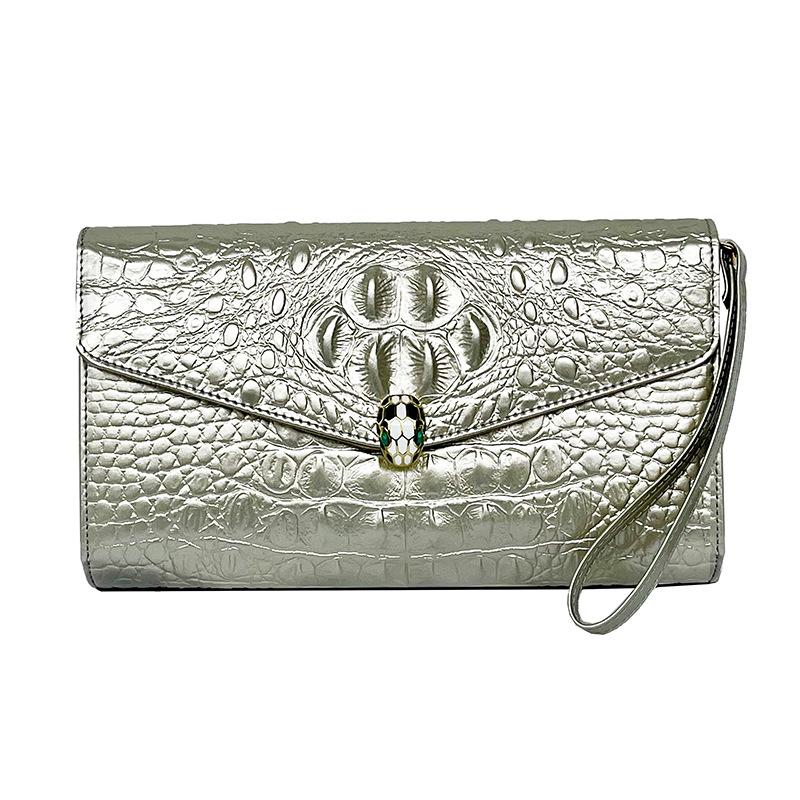 

Модные клатчи большой емкости для женщин с узором под крокодила, сумка на плечо, дорожные сумки-клатчи с декором в виде змеиной головы, женские сумки-конверты