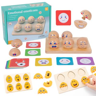 Holz Emotionen Baustein Ball 3D Puzzle Montessori Spielzeug Ausdrucks Zuordnungsspiele Feinmotoriktraining Lernspielzeug Brettspiel