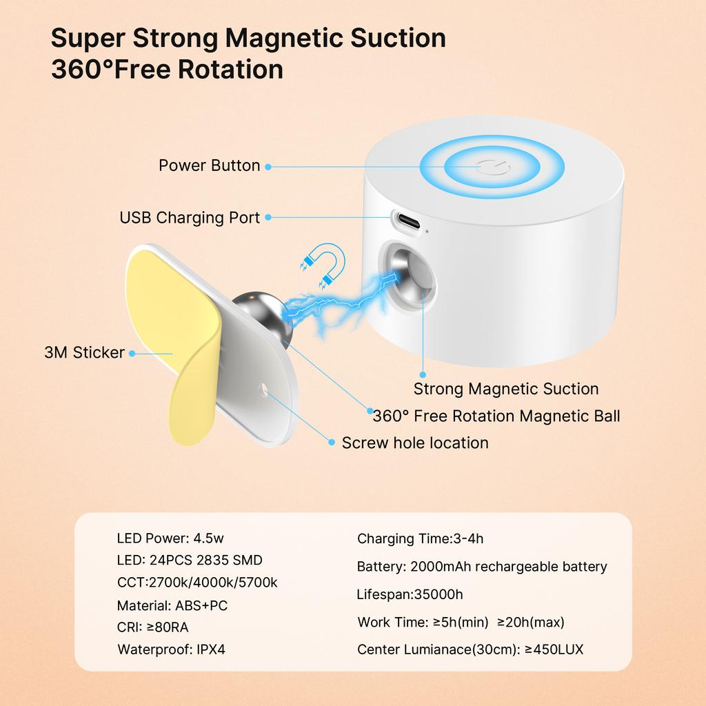 Modern LED Wall Sconces Lamp, 2000mA Battery USB Charging, Touch Controlled 3-level Brightness Modes, 360 Degree Free Rotation