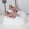 Fashion 12CM Genuine Leather Vulcanized Platform Wedge Casual Women Summer Shoes Fashion Sneakers Hollow Heels Increase Shoes