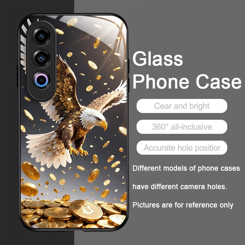 Stylish Eagle Golden Diamond Pattern Tempered Glass Phone Case for OnePlus 13R 12 11 10 9 Nord CE4 3 2 Lite ACE2 ACE3 Pro Cover