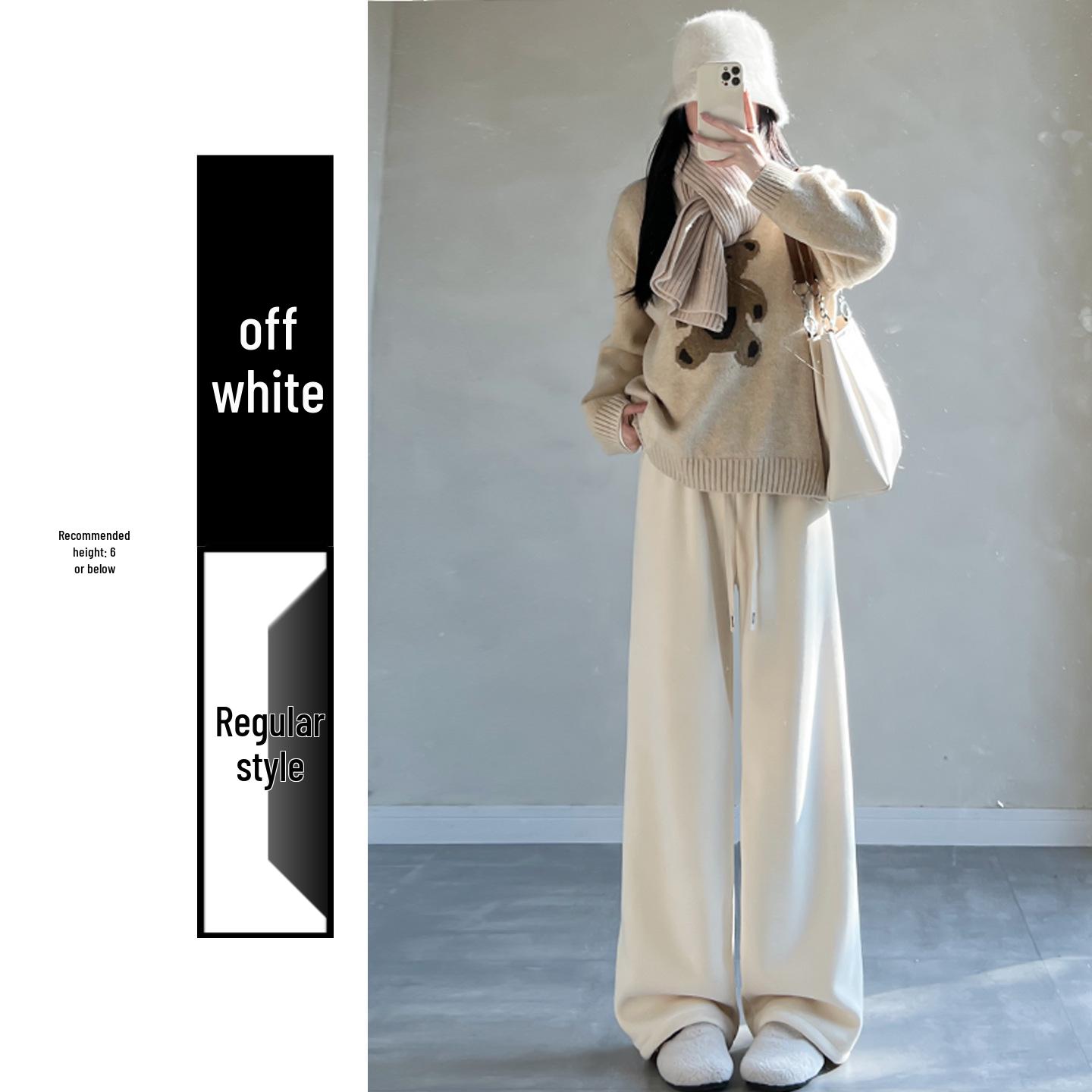 

Women s High-Waist Wide-Leg Fleece Pants in Milk Coffee - 2025 Autumn/Winter Lamb Wool Warmth Large