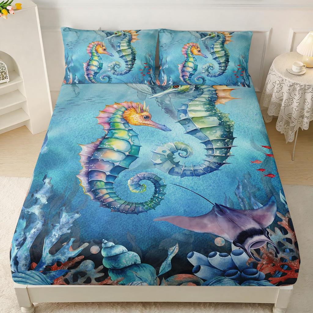 Undersea Creature Dolphin Pattern Mattress Three-Piece Digital Printing Bedding Set Adult Children