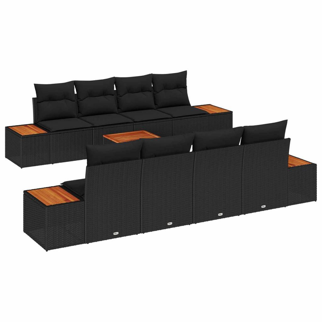 Garden Sofa Set with Cushions 9 pcs Black Poly Rattan