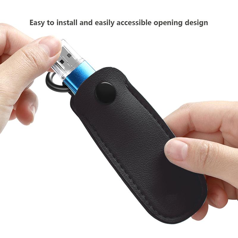 Kožené pouzdro na U disk s kroužkem na klíče, taška na USB flash disk, ochranný obal na flash disk, pouzdro na paměťovou kartu
