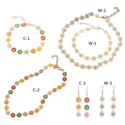 Painted Flower Choker Small Daisy Necklace Adjustable Clavicle Chain for Women Girls Handmade Bracelet Earrings Jewelry