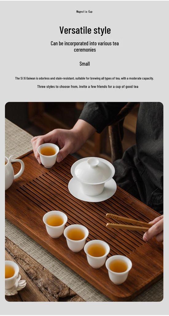 White Porcelain Three-Talent Gaiwan Tea Cup - Pure White Thin-Walled Ceramic Kung Fu Tea Set with Custom Logo