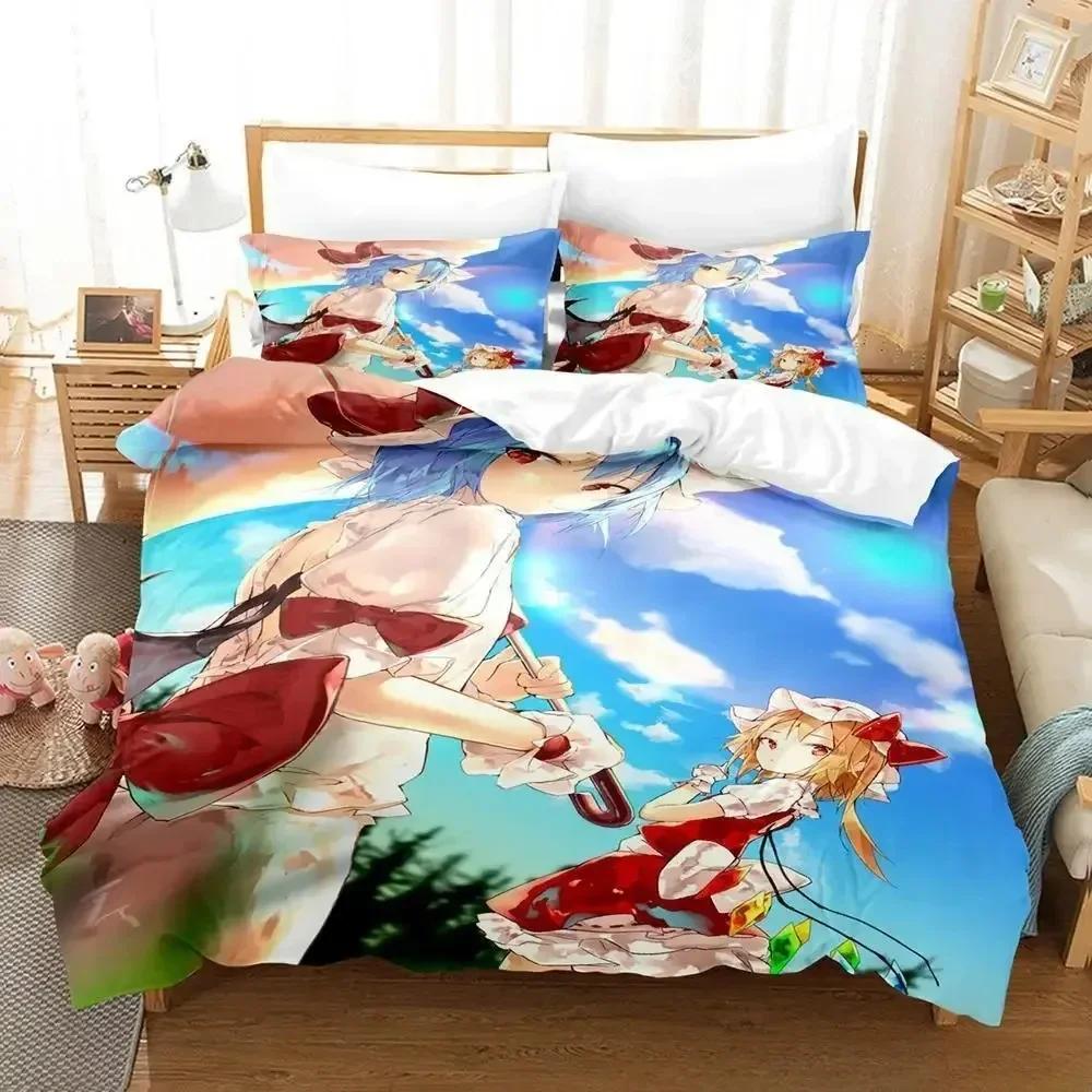 3D Touhou Project Remilia Scarlet Bedding Set Cartoon Anime three-piece set Adult Kid Bedroom Duvet cover Sets 3D Kawaii Girls