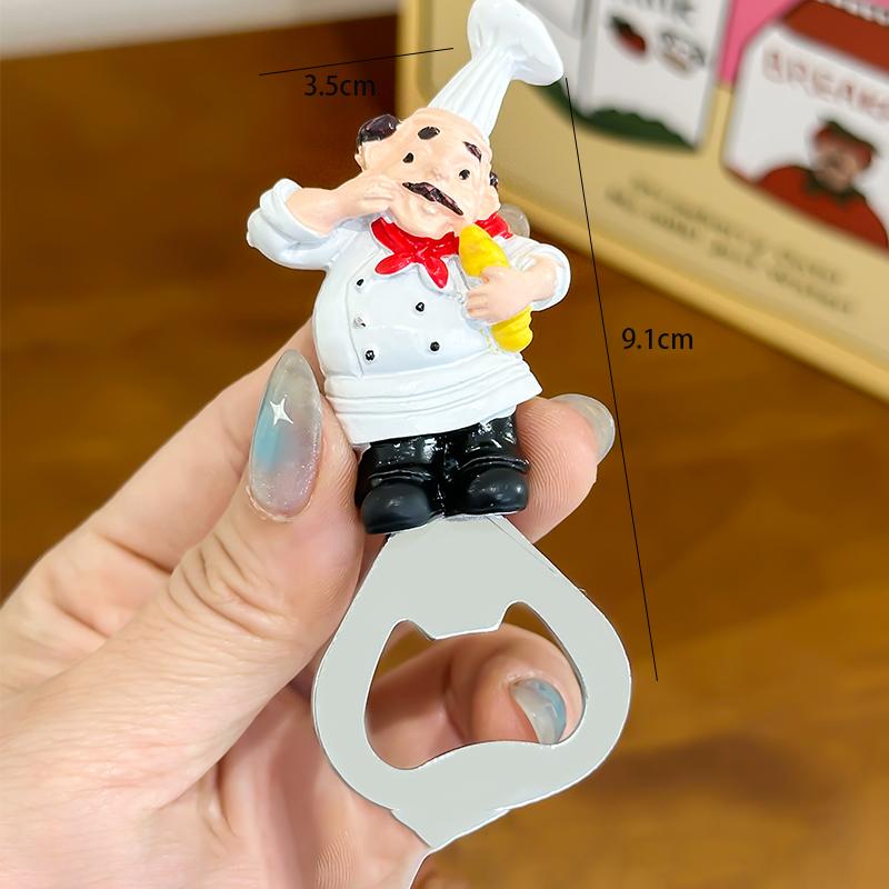 Cartoon Cute Chef Bottle Opener Refrigerator Sticker Series Creative 3D Chef Shaped 3D Magnetic Bottle Opener